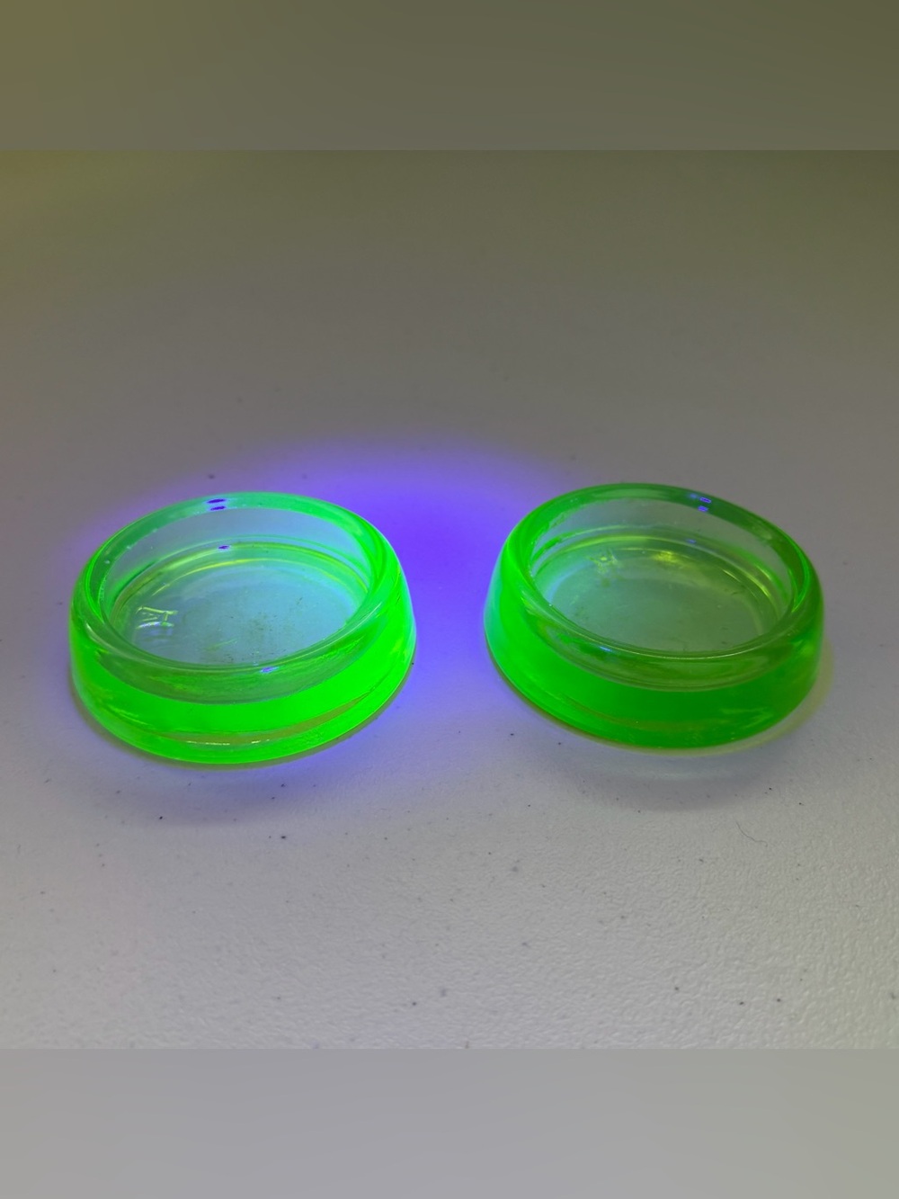 Vintage Hazel Atlas Green Uranium Glass Furniture Coasters Caster Cups Pair UV